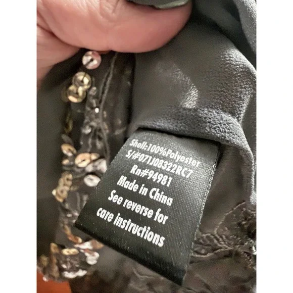 Twenty One Grey Beaded Sequin Shift Dress Sheer Overlay Cap Sleeve Small - Picture 7 of 8